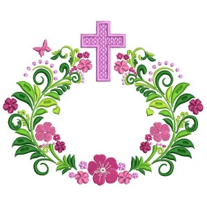 Ornate Cross With Flowers Religious Filled Machine Embroidery Design Digitized Pattern